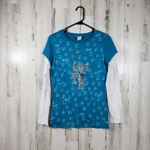 La conduct girls blue and white long sleeve puppy shirt size XL